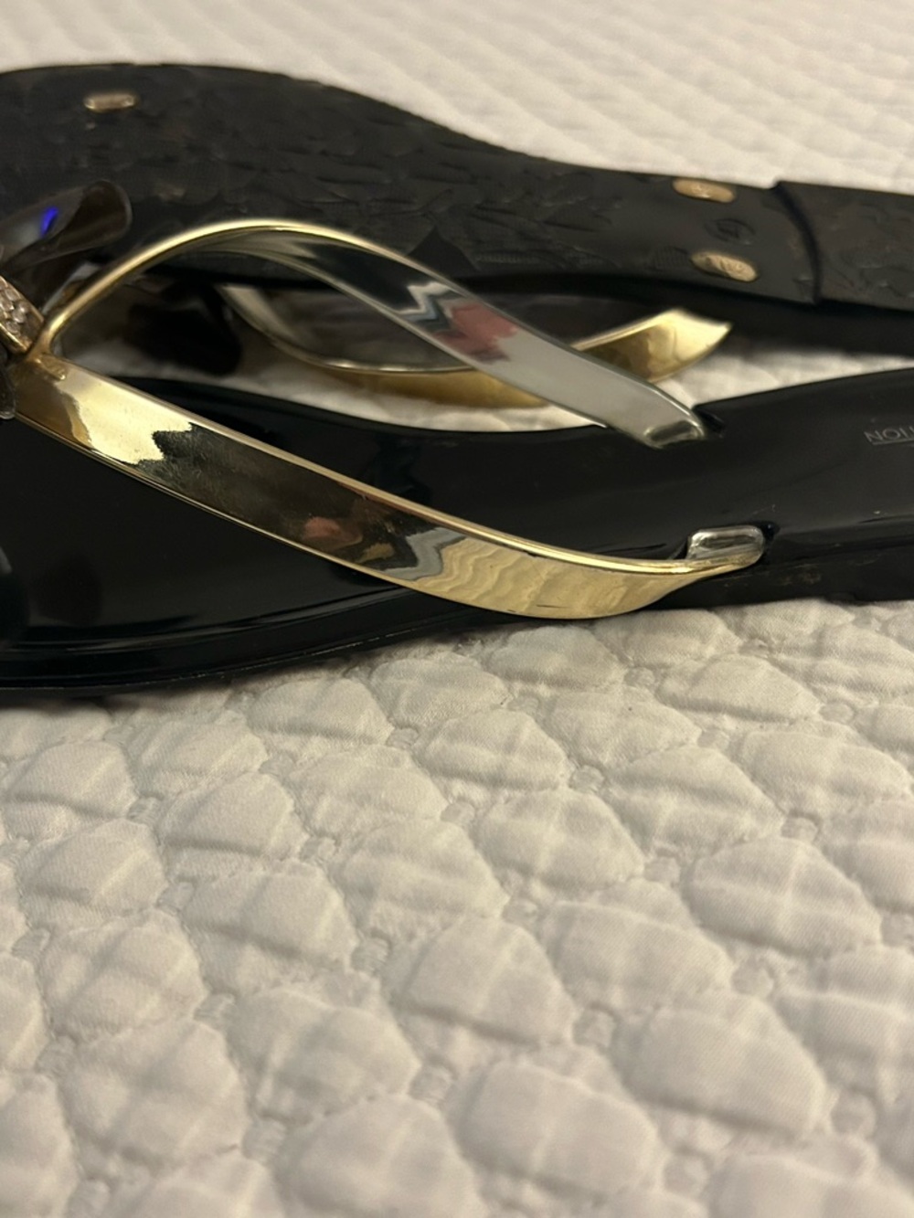 CR Collection Black Jelly Sandals with Gold Straps & rhinestones - Picture 3 of 16